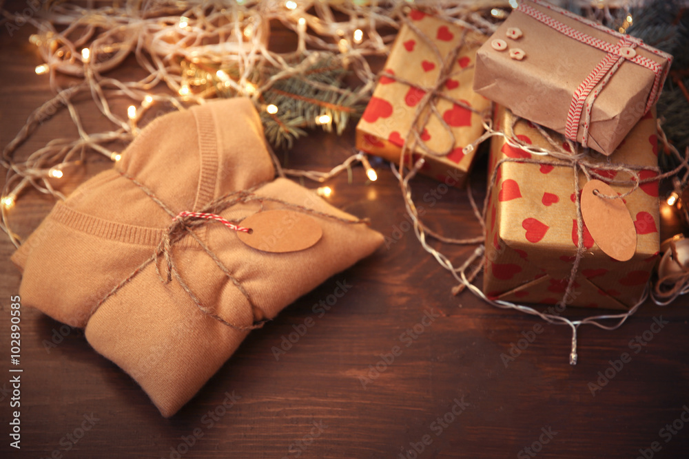 Pullover as a Christmas gift on a table Pullover as a Christmas gift on a table