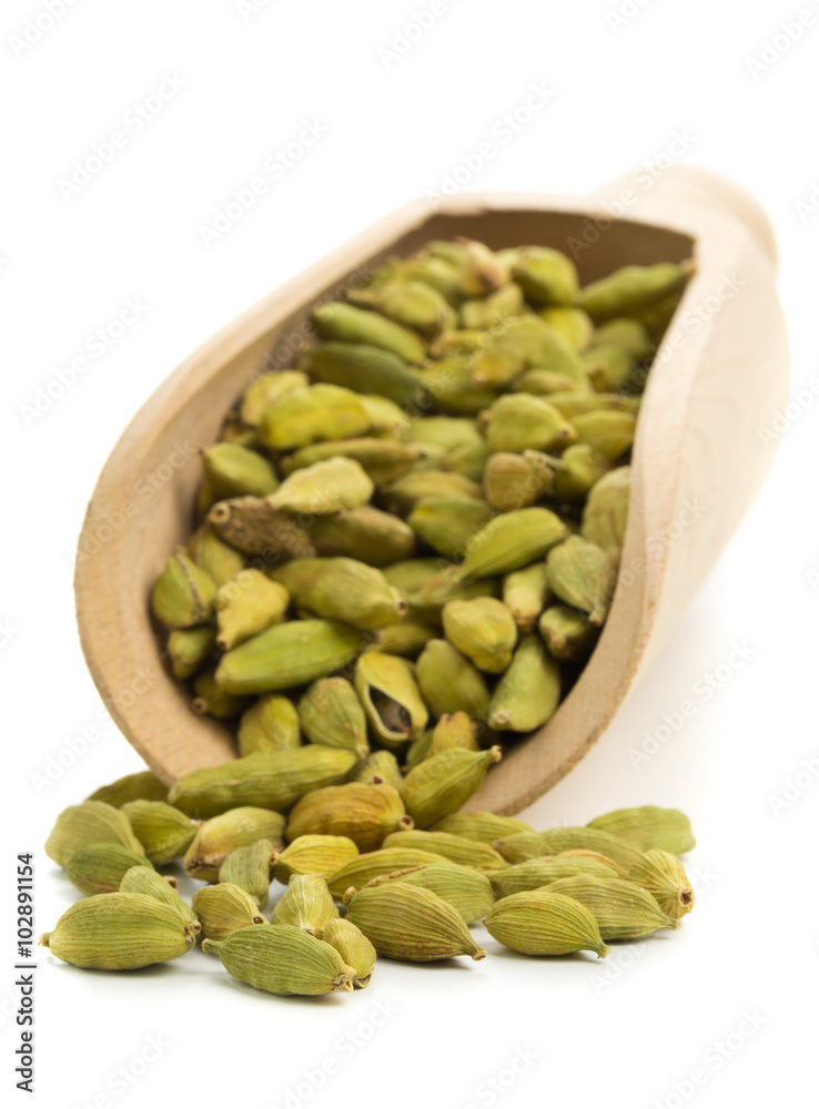 Cardamom seed pods in scoop Cardamom seed pods in scoop