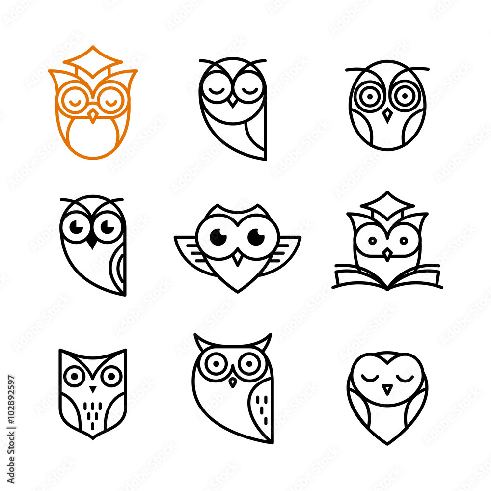 Owl outline icons collection Owl outline icons collection