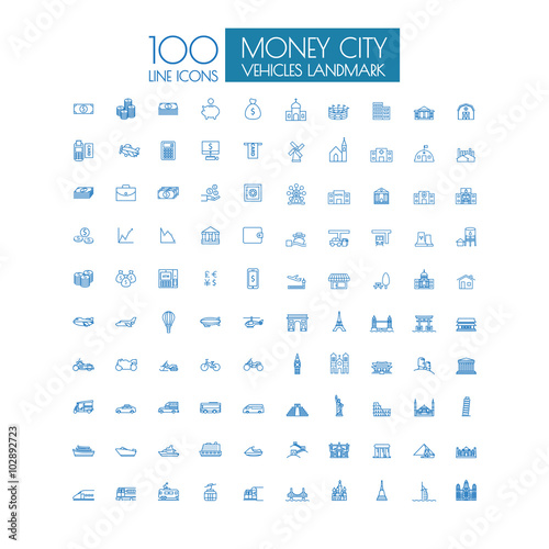 100 icons Business Travel landmark and public transportation