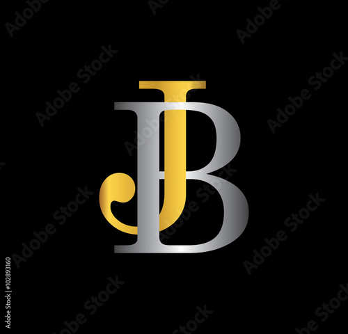 JB initial letter with gold and silver