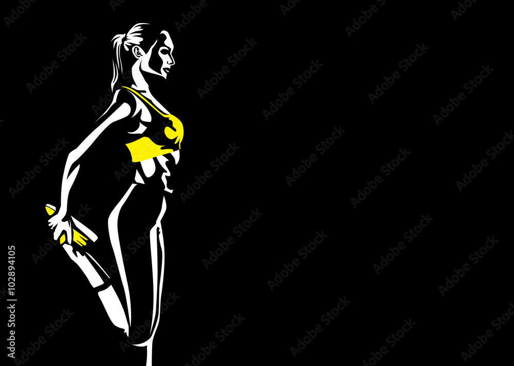 Healthy woman prepare for exercise by muscles stretching at ankle and leg. Illustration in vintage style. Healthy woman prepare for exercise by muscles stretching at ankle and leg. Illustration in vintage style.