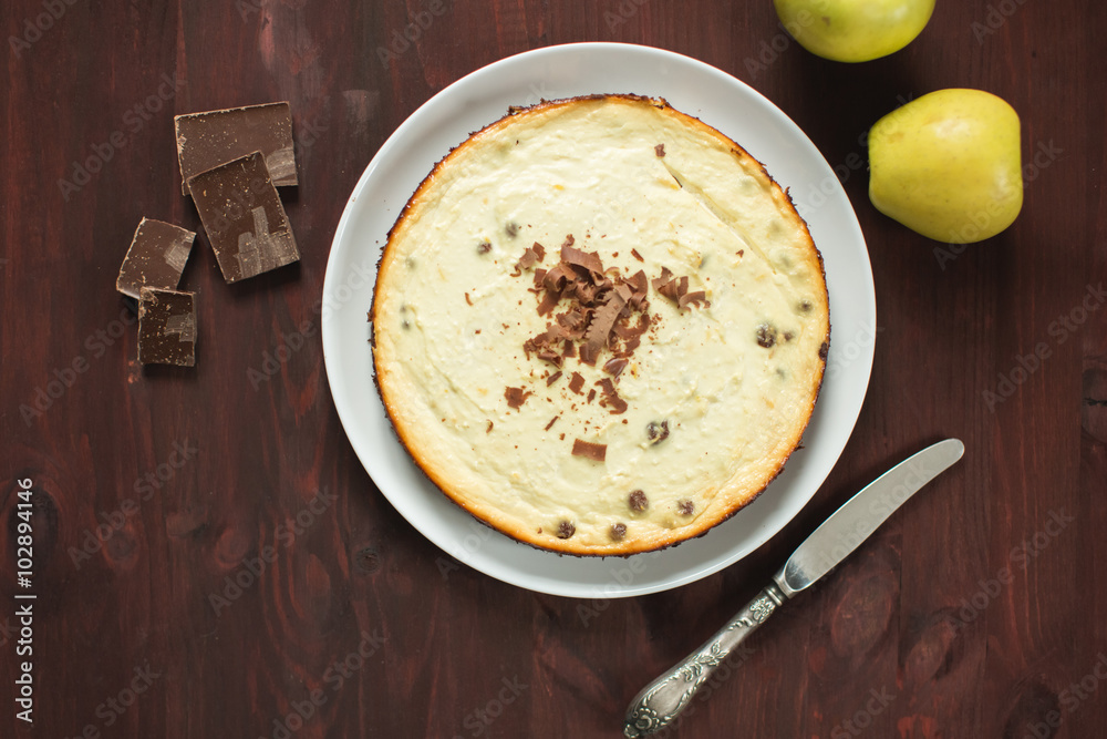 Cheesecake with chocolate, top view Cheesecake with chocolate, top view