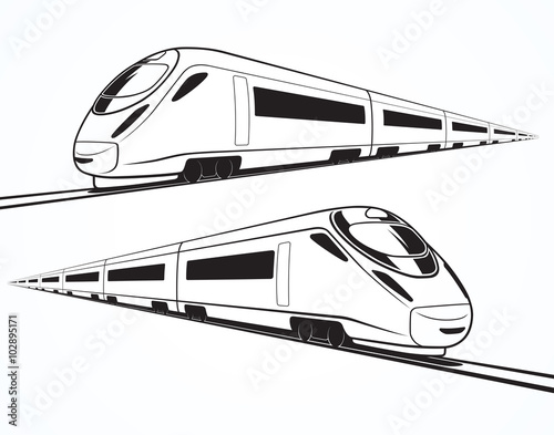 Set of modern high speed train silhouettes