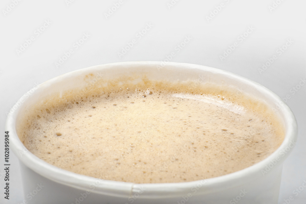 paper cup mix latte coffee, Close up, white background paper cup mix latte coffee, Close up, white background