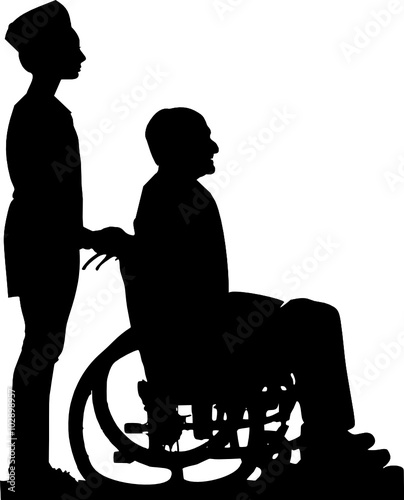 old man in a wheelchair with a nurse 