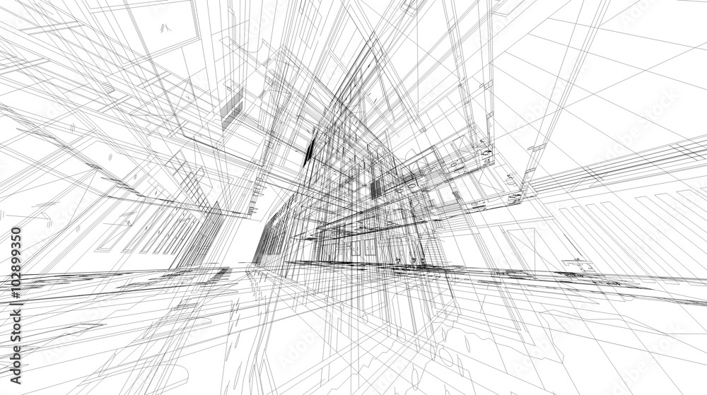 Abstract 3D rendering of matrix wireframe space.