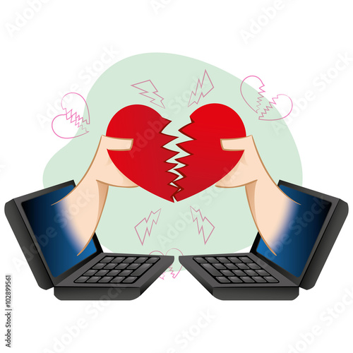 Computer Illustration and notebook, people in a loving virtual separation