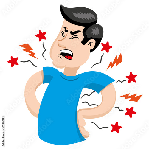 Mascot person man with back pain symptoms