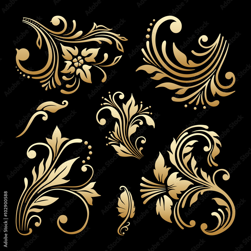 Fototapeta premium Vector set of vintage decorative elements.