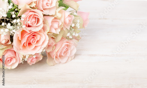 Delicate bouquet of fresh pink roses