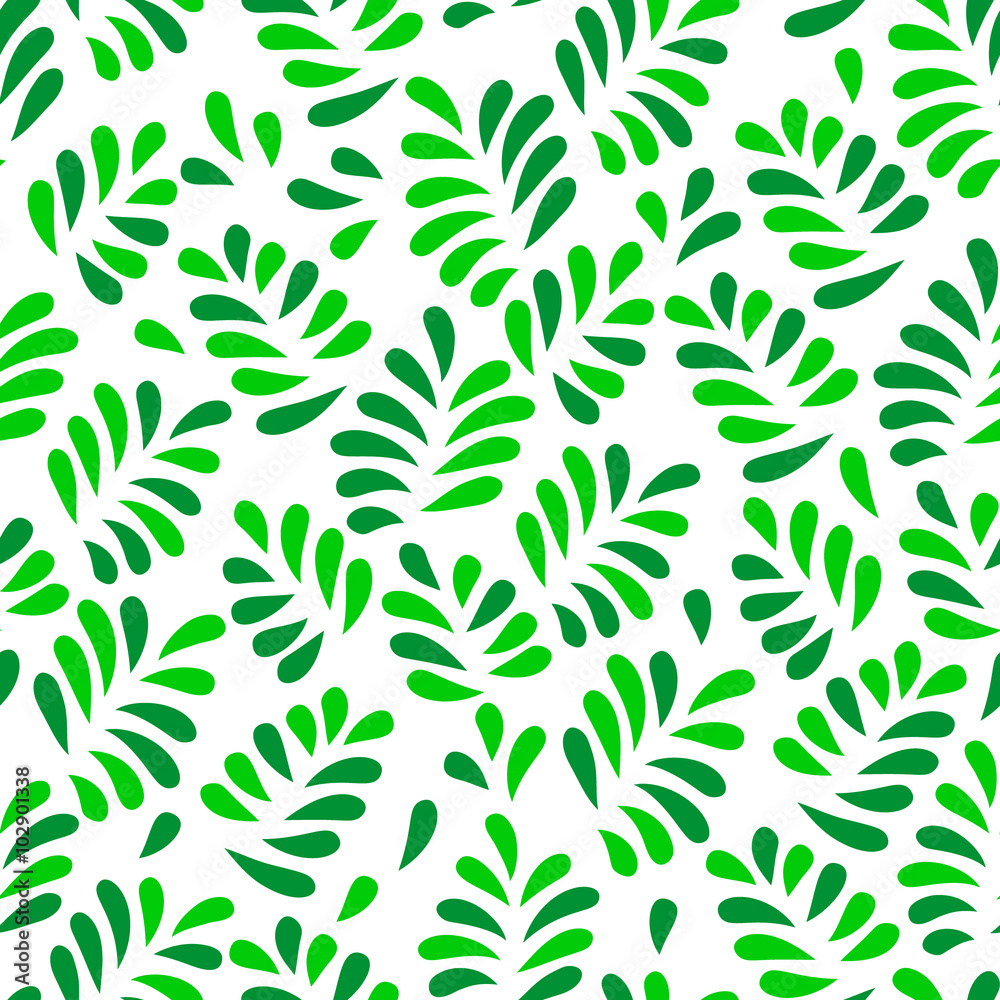 Green spring leaves seamless pattern on white, vector Green spring leaves seamless pattern on white, vector