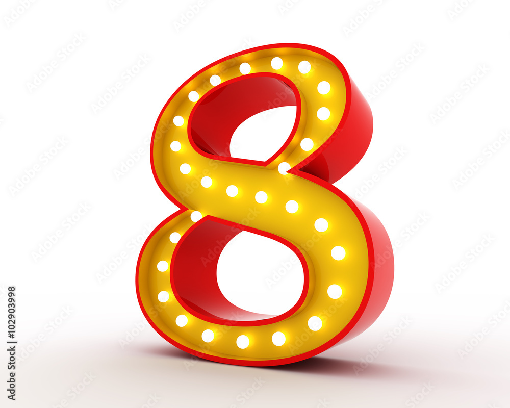 Broadway style light bulb number 3d rendering Broadway style light bulb number 3d rendering