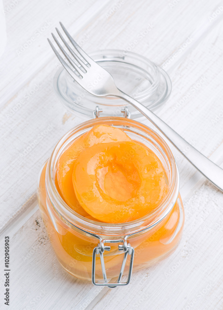means peaches in syrup in glass bowl means peaches in syrup in glass bowl