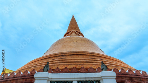 Phra Pathom Chedi the tallest and biggest stupa  pagoda in the world. It is located in the town of Nakhon Pathom  Thailand.