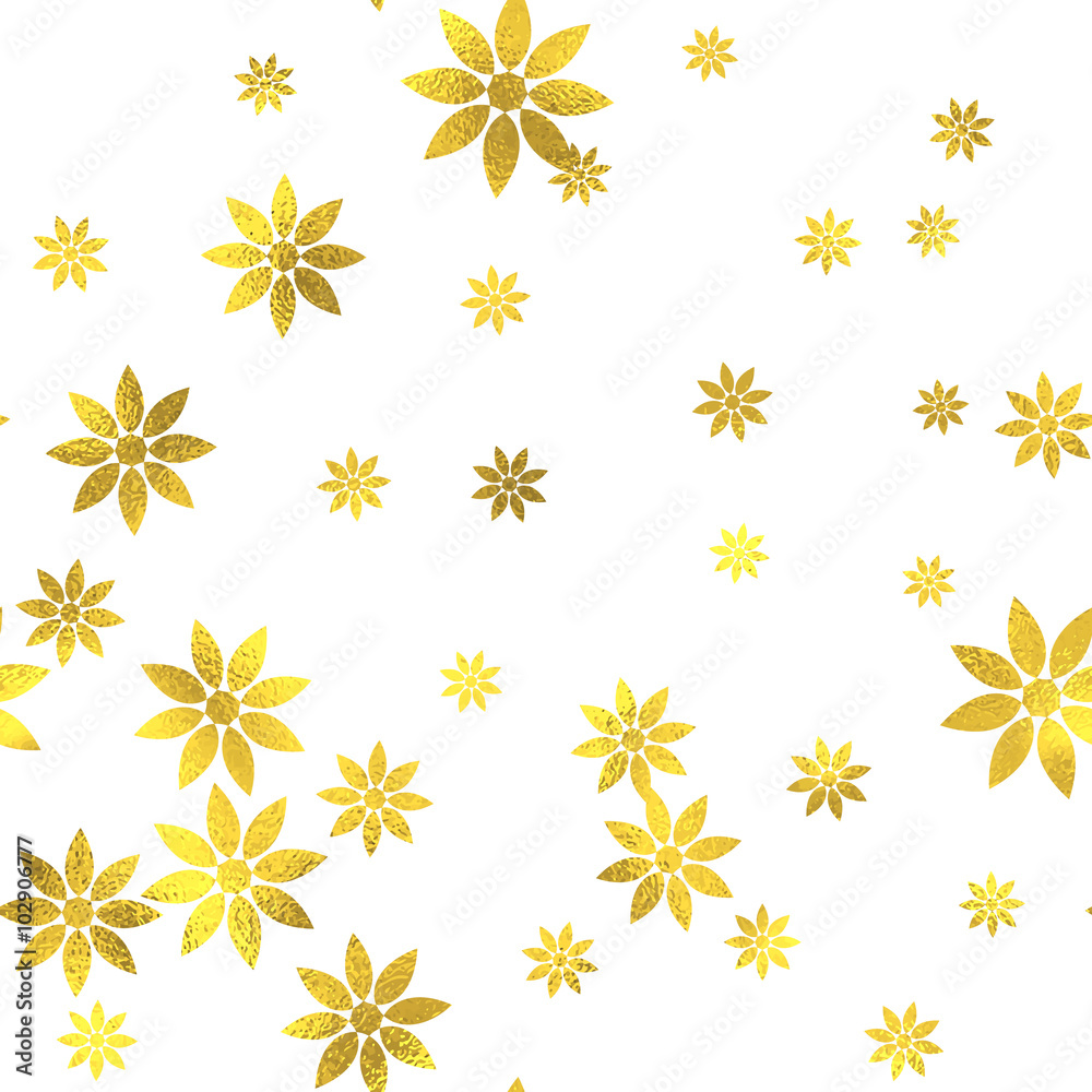 Gold glittering foil seamless pattern background with flowers Gold glittering foil seamless pattern background with flowers