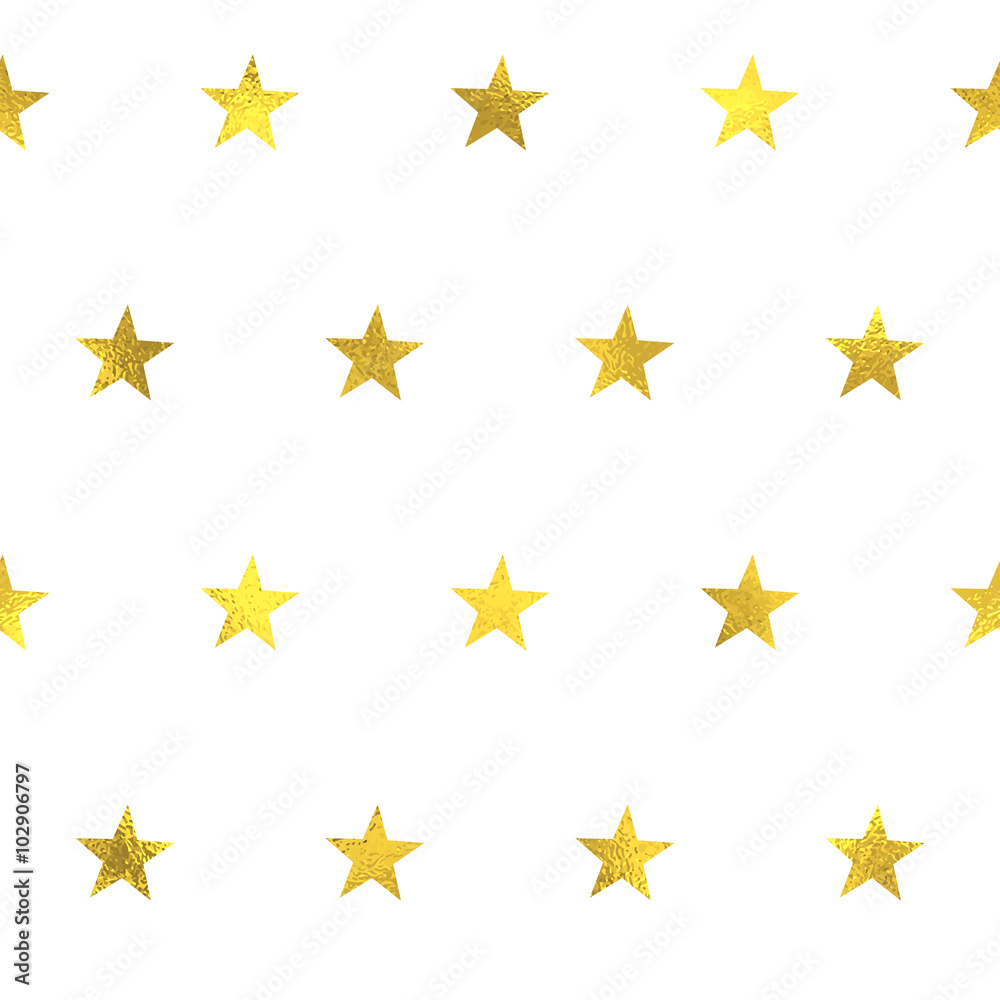 Gold glittering foil seamless pattern background with stars