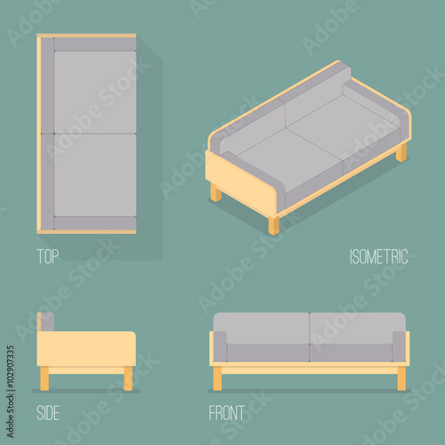 Set of modern sofa isometric drawing. Flat style