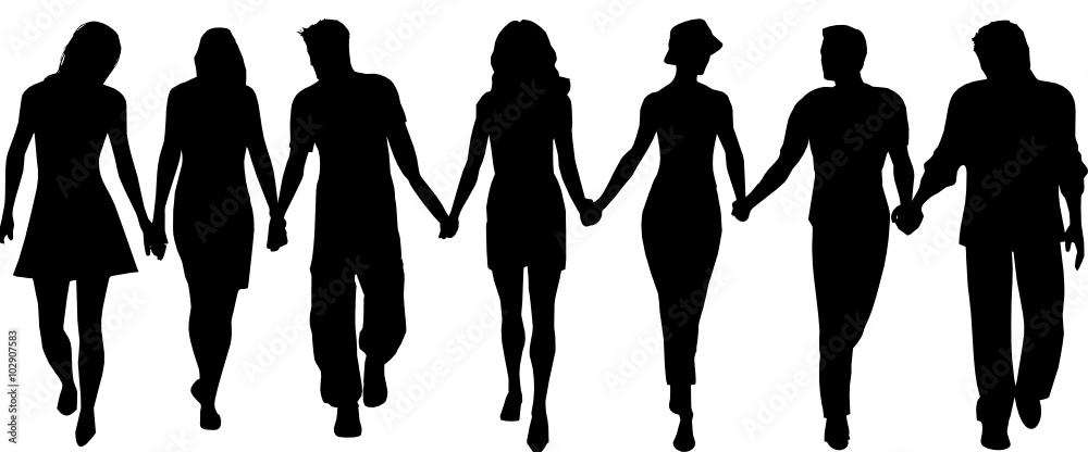 group of people walking, holding hands group of people walking, holding hands