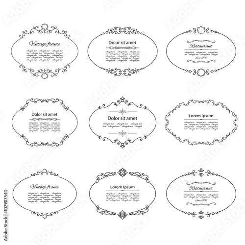 Vintage oval frames set isolated on white.