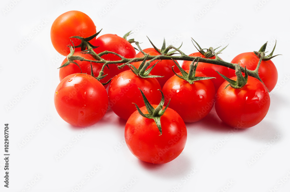Tomatoes cherry branch isolated on white background Tomatoes cherry branch isolated on white background