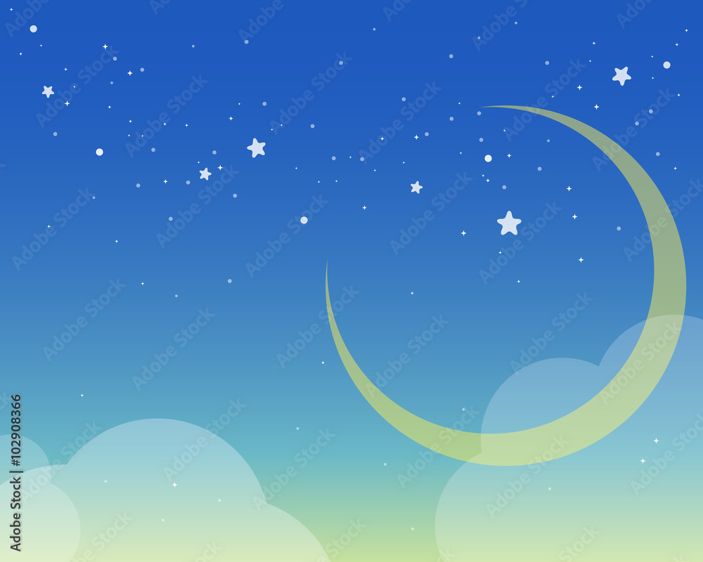 星と月が綺麗なグラフィカルな夜空