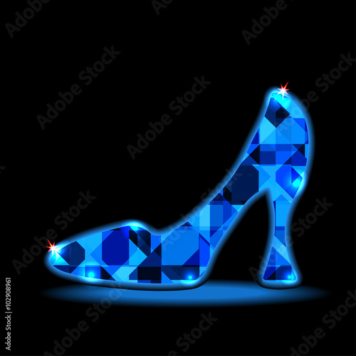 Icon crystal shoes on a dark background with space for text