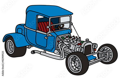 Blue hot rod / Hand drawing, vector illustration