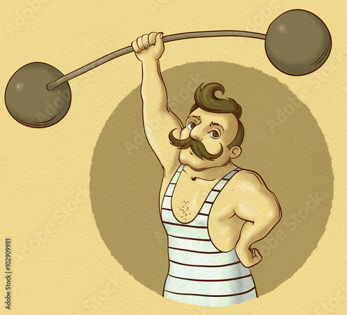 фотографія illustration of vintage circus strongman holding barbell