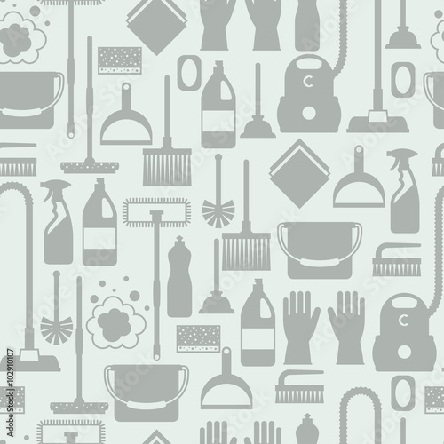 Housekeeping lifestyle seamless pattern with cleaning icons. Background for backdrop to site, textile printing and wrapping paper