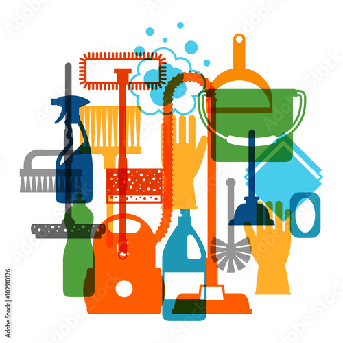 Housekeeping background with cleaning icons. Image can be used on advertising booklets, banners, flayers, article, social media
