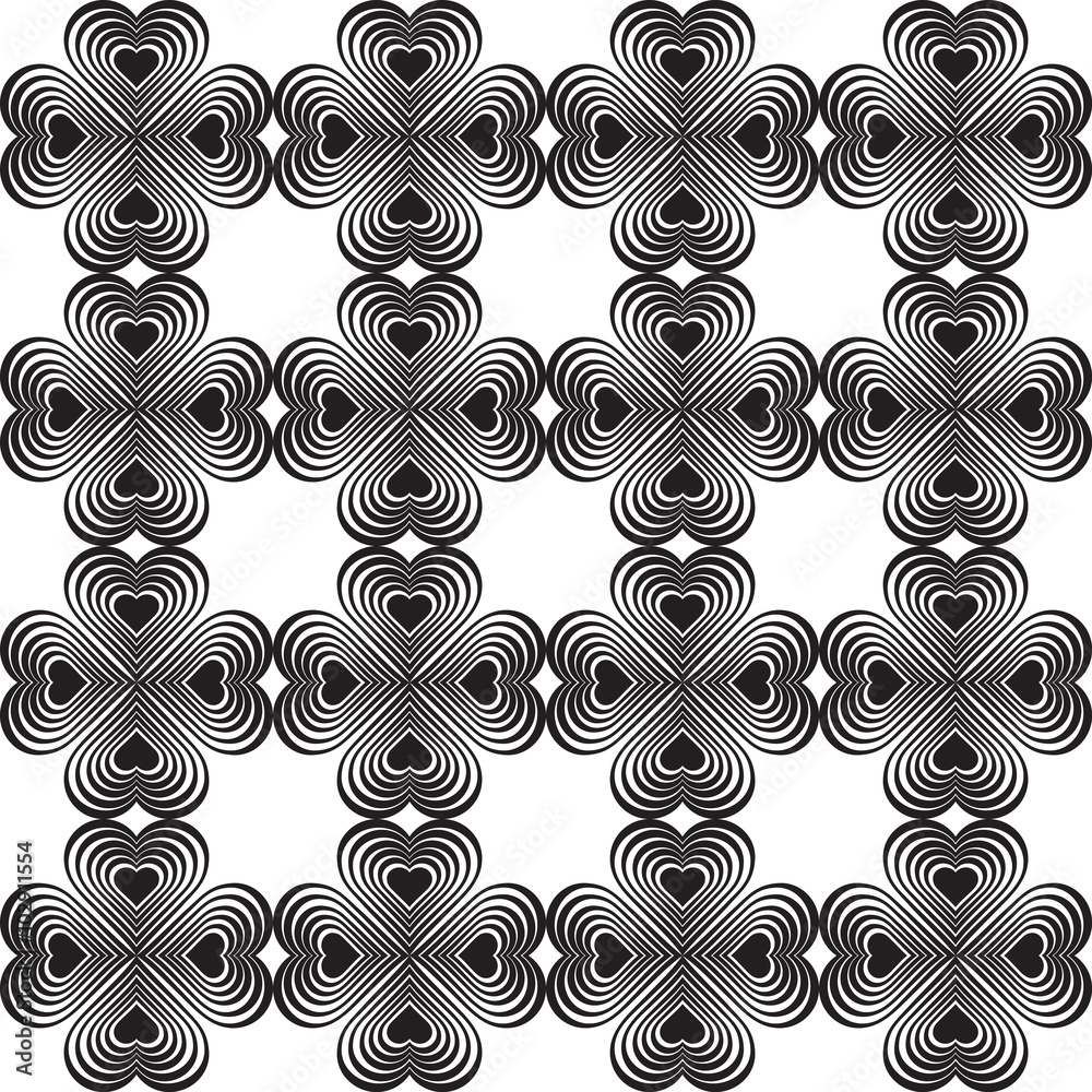 custom made wallpaper toronto digitalSeamless geometric pattern with stylized hearts. Repeating vintage texture. Abstract white and black background.Monochrome backdrop. Celtic element. Four-leaf clover shaped knots.Vector illustration.
