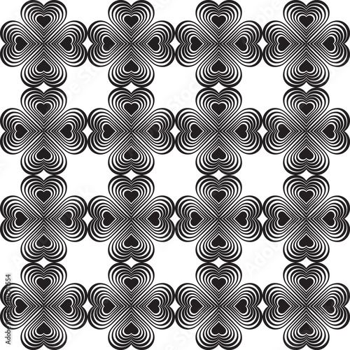 Wallpaper Mural Seamless geometric pattern with stylized hearts. Repeating vintage texture. Abstract white and black background.Monochrome backdrop. Celtic element. Four-leaf clover shaped knots.Vector illustration.  Torontodigital.ca