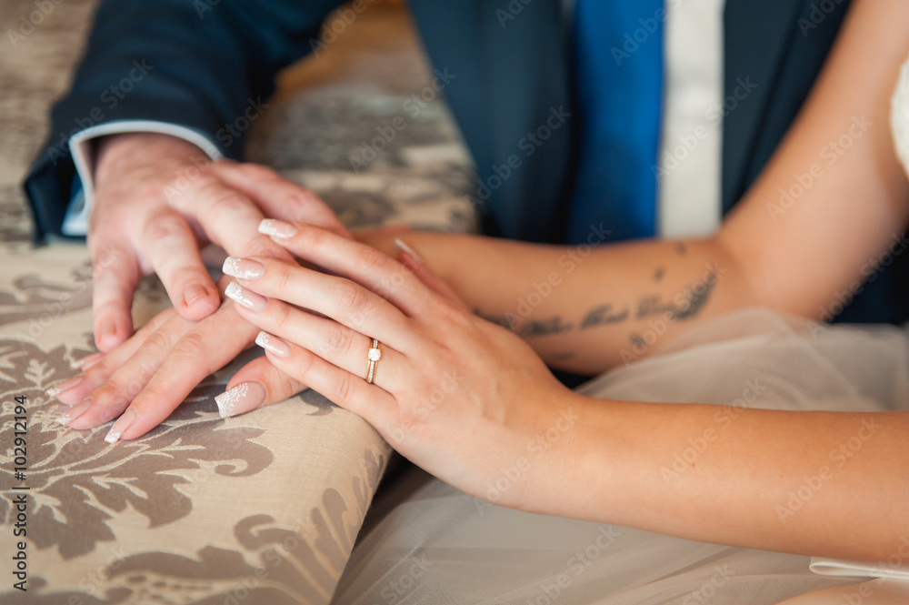 Happy love couple holding hands in the morning Happy love couple holding hands in the morning