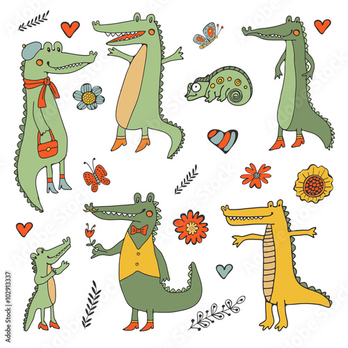 Stunning hand drawn crocodiles set