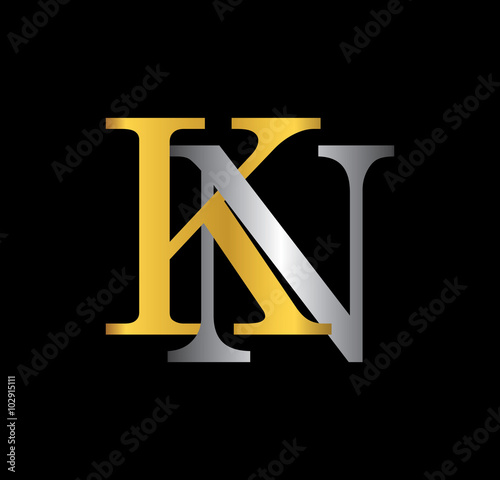 KN initial letter with gold and silver