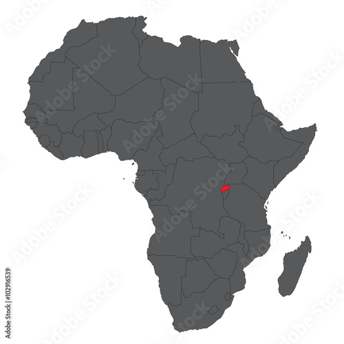 Map of Africa on gray with red Rwanda vector