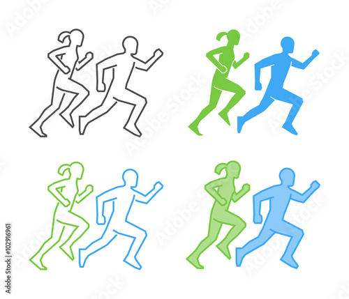 Line and flat running logo. Vector running icon. Runner silhouet