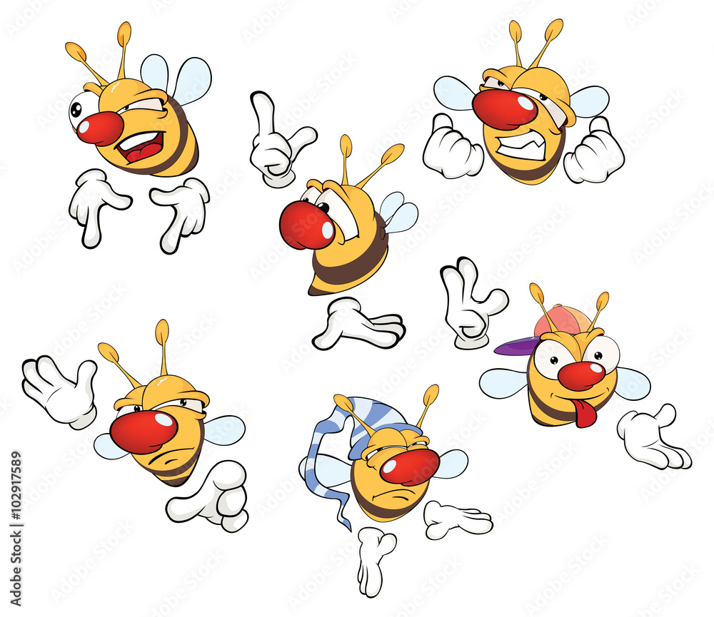 illustration of a set of cute cartoon yellow bees illustration of a set of cute cartoon yellow bees