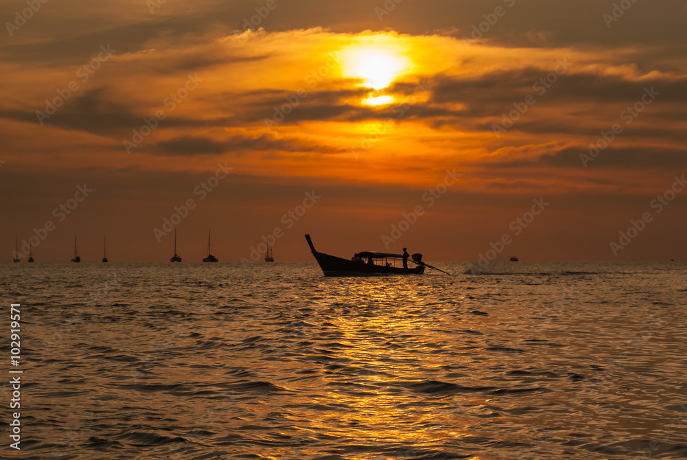 Beautiful sea at sunset time in the south of Thailand