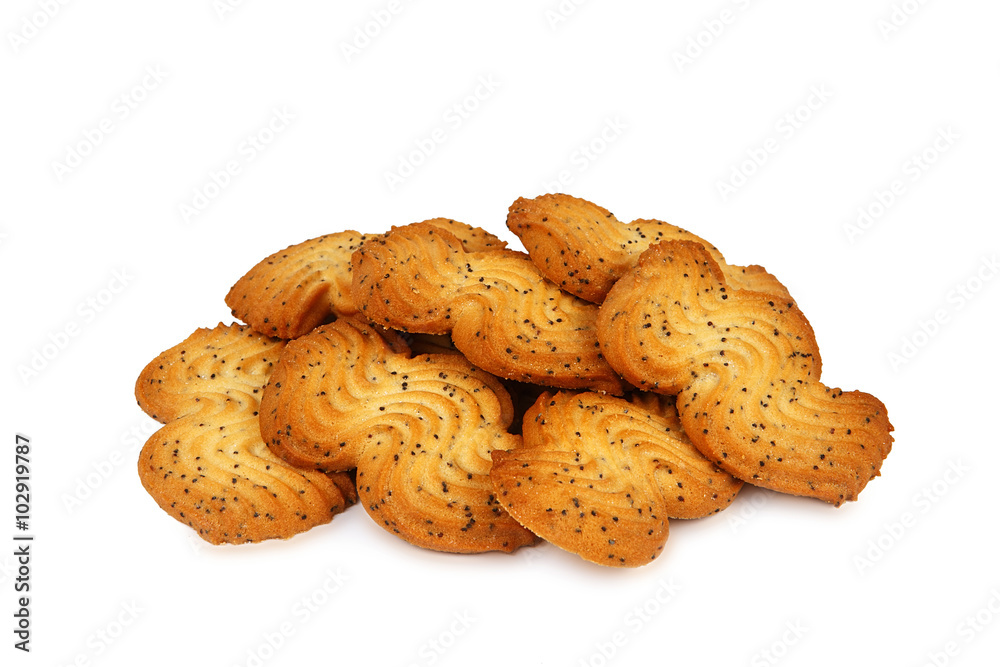 shortbread cookies with poppy seeds isolated on white background shortbread cookies with poppy seeds isolated on white background