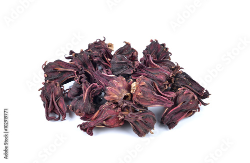 Dried roselle isolated on the white background.