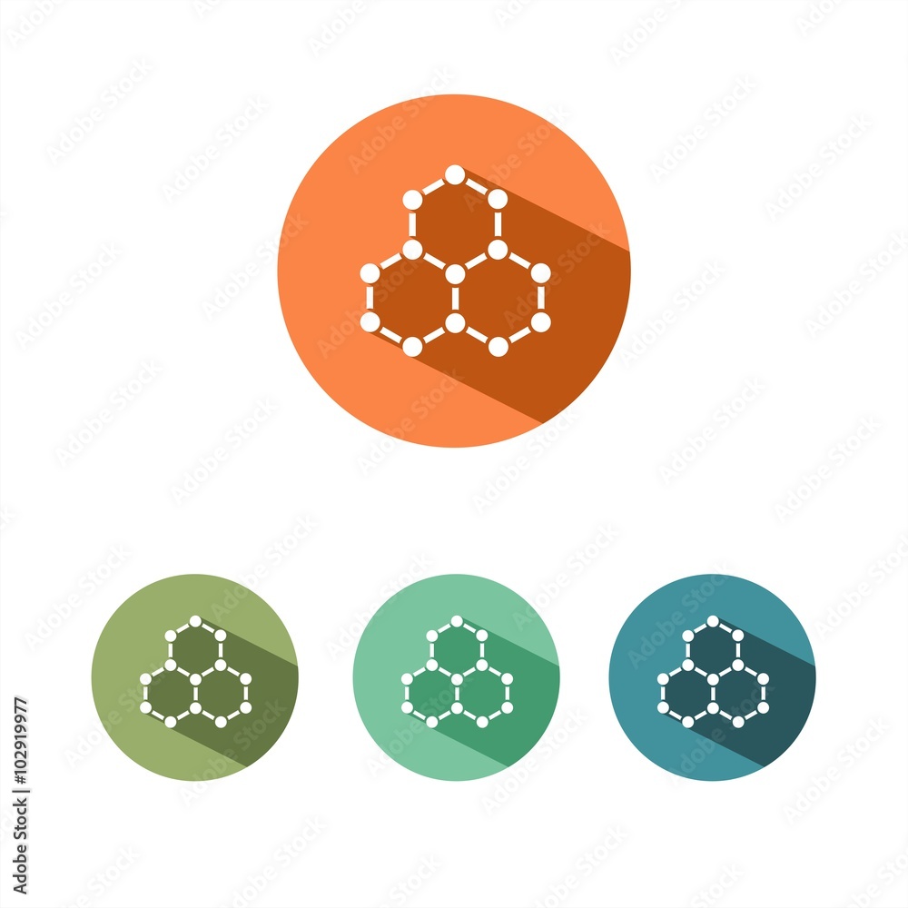 Icono de una molécula sobre fondos de colores. Ilustración vectorial