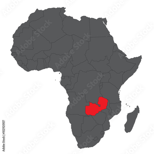 Map of Africa on gray with red Zambia vector