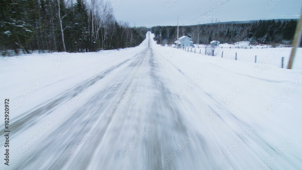Suction Cup View from a Car Driving on a Rural Road during Winter Suction Cup View from a Car Driving on a Rural Road during Winter