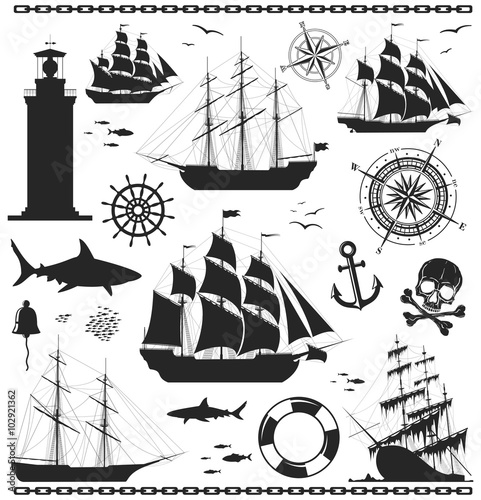 Set of nautical design elements