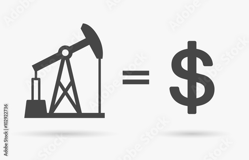 Crude oil sign equals dollar currency symbol - value of oil concept icon. Vector illustration.