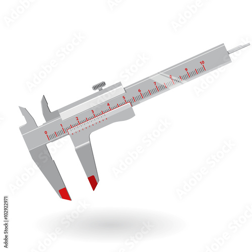 Nice classical metal blue sliding calliper gauge on white, silver handle metal head, Construction tools – isolated flatten illustration master vector icon