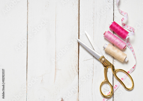 colorful Background with sewing tools photo