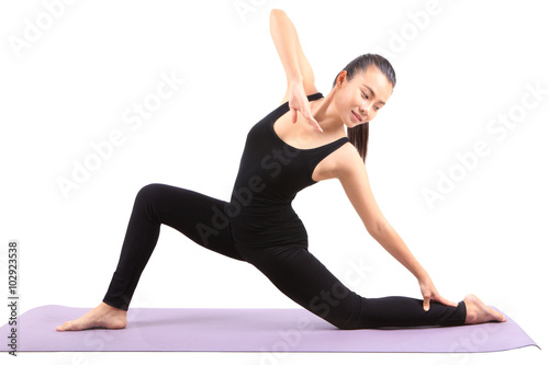 asian woman health care yoga posting isolated white background